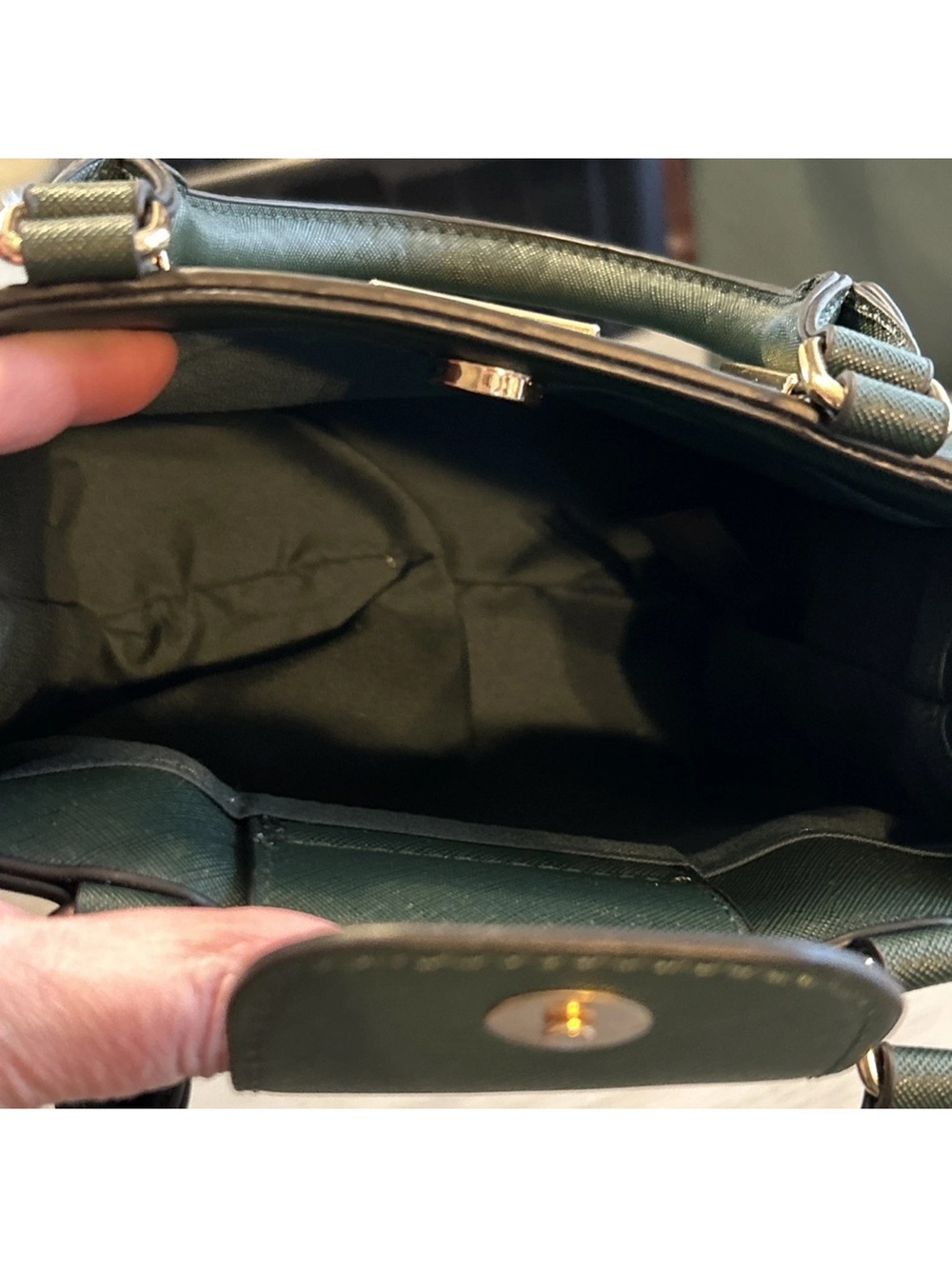 Badgley Mischka Green Structured Satchel with Gold Hardware - Picture 3 of 10